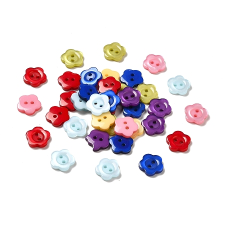 Honeyhandy Resin Buttons, Dyed, Flower, Mixed Color, 12x2.5mm, Hole: 1mm