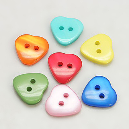 Honeyhandy Resin Buttons, Dyed, Heart, Mixed Color, 12x11x3mm, Hole: 2mm