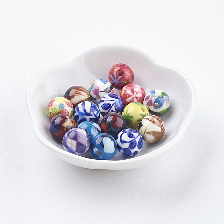 Honeyhandy Spray Painted Resin Beads, Round, Mixed Color, 11~12mm, Hole: 2mm