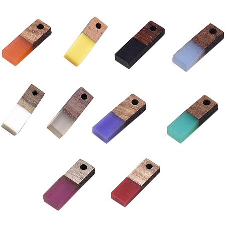NBEADS 50 Pcs 17mmx5.5mm Rectangle Resin/Wooden Pendants, Mixed Color Resin Pendant Charms with 1.5mm Hole for DIY Necklace Bracelet Jewelry Making