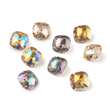 Honeyhandy K9 Glass Rhinestone Cabochons, Pointed Back & Back Plated, Faceted, Square, Mixed Color, 12x12x6mm