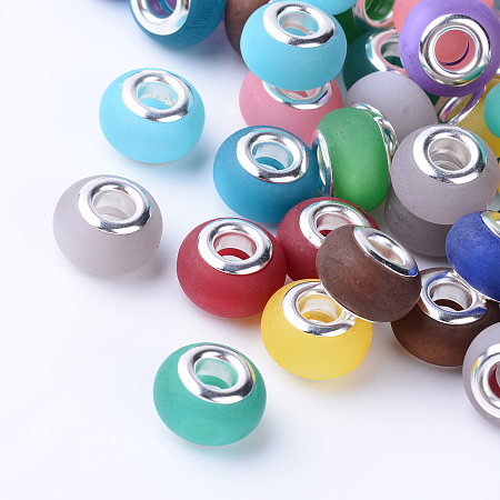 Arricraft Imitation Cat Eye Resin European Beads, Large Hole Rondelle Beads, Mixed Color, 13~14x7~7.5mm, Hole: 5mm