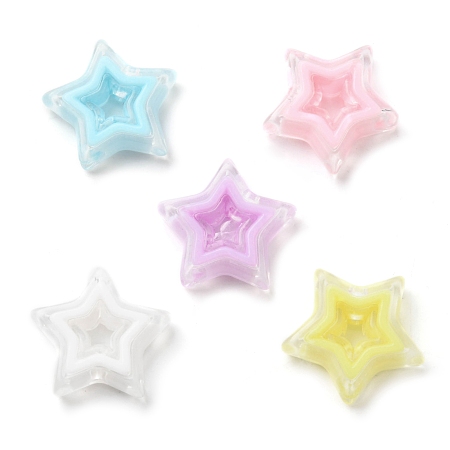 Honeyhandy Acrylic Beads, Bead in Bead, Star, Mixed Color, 21.5x22x6mm, Hole: 3mm, about 280pcs/500g