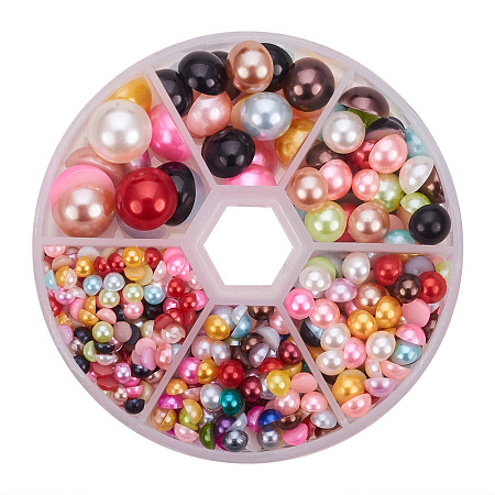 PandaHall Elite Multicolor 4-12mm Flat Back Pearl Cabochons for Craft and Decoration, about 690pcs/box