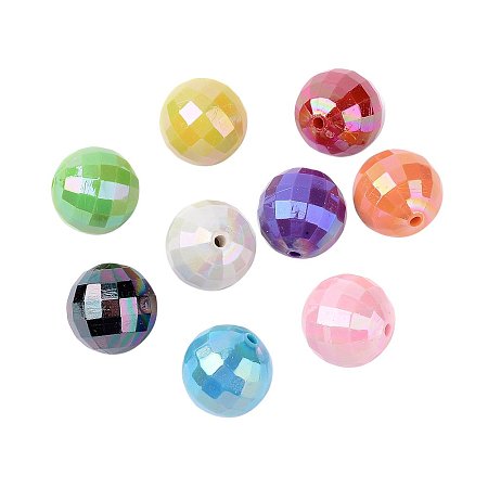 NBEADS 500g Opaque Chunky Bubblegum Acrylic Beads, Faceted, Round, AB Color, Mixed Color