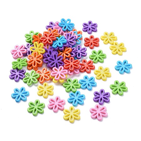 Honeyhandy Opaque Acrylic Beads, Flower, Mixed Color, 31x28x4.5mm, Hole: 1.5mm, about 239pcs/500g