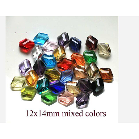 Honeyhandy Imitation Austrian Crystal Beads, Grade AAA, Faceted, Rhombus, Mixed Color, 14~14.5x12x5~7mm, Hole: 0.9~1mm