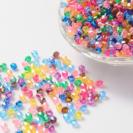 Environmental Bicone AB Color Plated Transparent Acrylic Beads, Mixed Color, 4x4mm, Hole: 1mm; about 16600pcs/500g