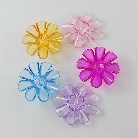 Honeyhandy Garment Findings Transparent Acrylic Flower Sewing Shank Buttons, Mixed Color, 31x31x11mm, Hole: 3mm, about 270pcs/500g
