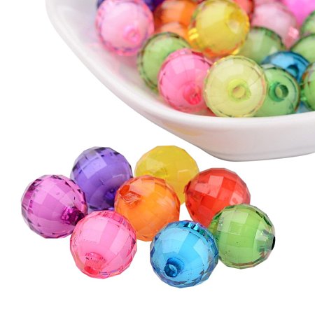 NBEADS 580pcs/500g 12mm Random Mixed Color Transparent Acrylic Beads Round Faceted Loose Beads Spacer Beads for Jewelry Making