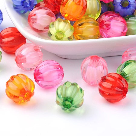 Honeyhandy Transparent Acrylic Beads, Bead in Bead, Pumpkin, Mixed Color, 14mm, Hole: 4mm, about 390pc/500g
