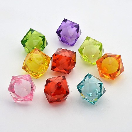 Honeyhandy Transparent Acrylic Beads, Bead in Bead, Faceted Cube, Mixed Color, 20x19x19mm, Hole: 3mm, about 120pcs/500g