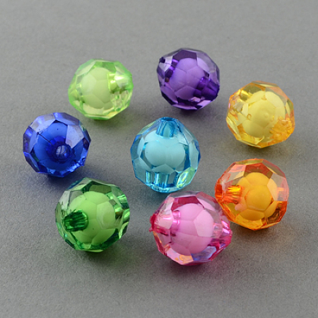 Honeyhandy Transparent Acrylic Beads, Bead in Bead, Faceted, Round, Mixed Color, 10mm, Hole: 2mm, about 1100pcs/500g