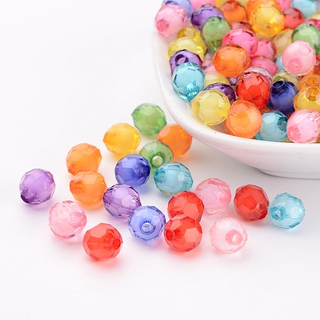 Honeyhandy Transparent Acrylic Beads, Bead in Bead, Faceted, Round, Mixed Color, 7mm, Hole: 2mm, about 2000pcs/500g