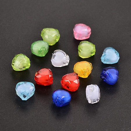 Honeyhandy Valentines Day Ideas for Her Transparent Acrylic Beads, Bead in Bead, Faceted, Heart, Mixed Color, 7x8x5mm, Hole: 2mm, about 3000pcs/500g