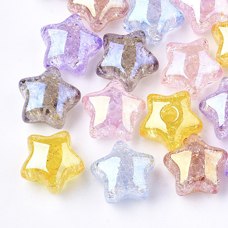 Nbeads Transparent Crackle Acrylic Beads, Half Drilled Beads, Star, Mixed Color, 15x15.5x9.5mm, Half Hole: 3.5mm