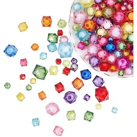 ARRICRAFT 500g Multicolored Faceted Transparent Acrylic Cube Beads Bead in Bead for Jewelry Making, About 110~1800pcs/bag
