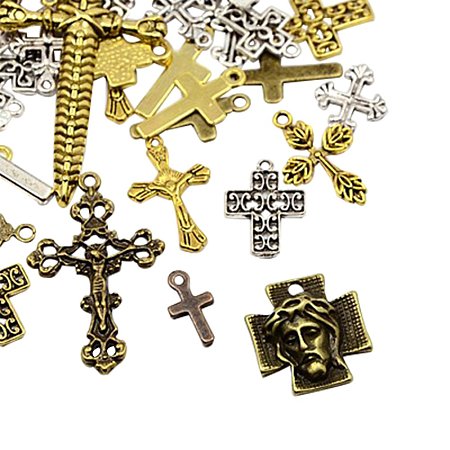 PandaHall Elite 500 Grams Tibetan Style Alloy Cross Pendants Charm Mixed Styles for Jewelry Making Mixed Colors