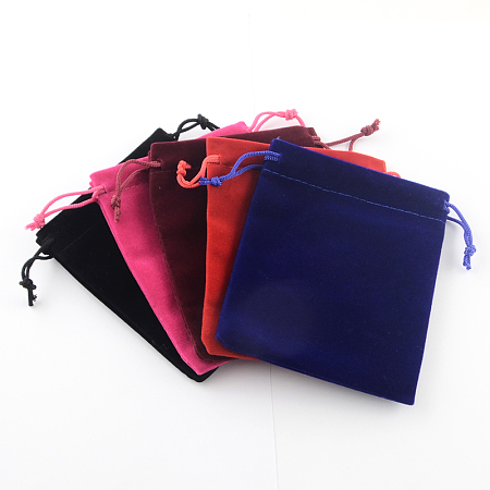 Honeyhandy Rectangle Velvet Pouches, Gift Bags, Mixed Color, 9x7cm