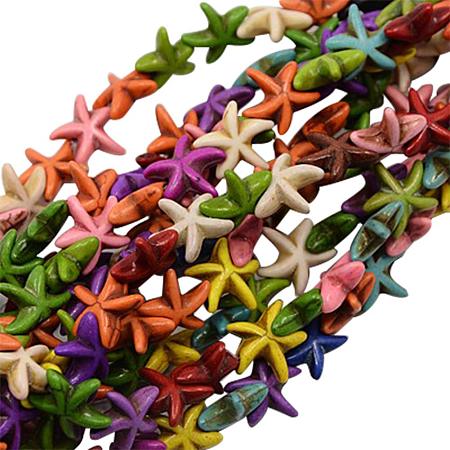 NBEADS 20 Strands of Starfish Gemstone Beads, Synthetically Turquoise, Mixed Color, 14x14x5mm, About 41pcs/Strand