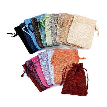 Honeyhandy Polyester Imitation Burlap Packing Pouches Drawstring Bags, Mixed Color, 12x9cm