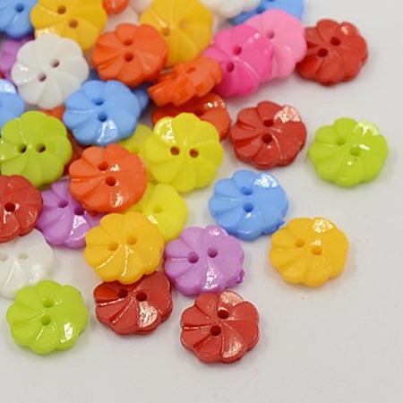 Honeyhandy Acrylic Buttons, 2-Hole, Dyed, Flower, Mixed Color, 13x3mm, Hole: 2mm