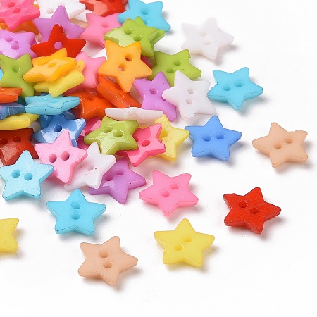 Honeyhandy 2-Hole Acrylic Star 12MM Sweater Kids Clothes Findings, Dyed, Mixed Color, 12x2mm, Hole: 1mm