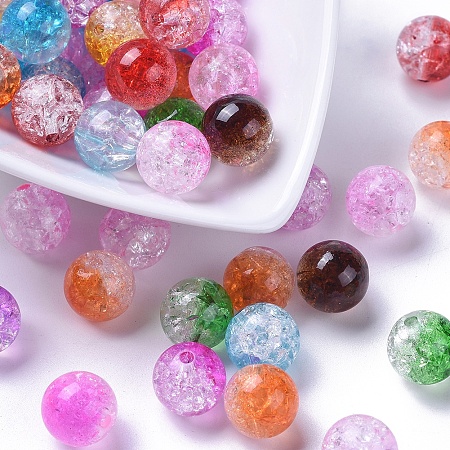 Arricraft Two Tone Transparent Crackle Acrylic Beads, Half Spray Painted, Round, Mixed Color, 12mm, Hole: 2.5mm