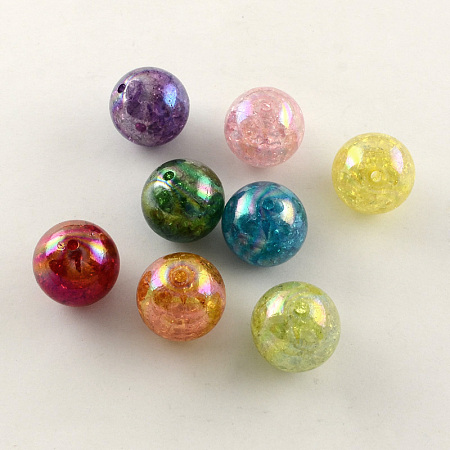 Arricraft AB Color Transparent Crackle Round Acrylic Beads, Mixed Color, 20mm, Hole: 2.5mm