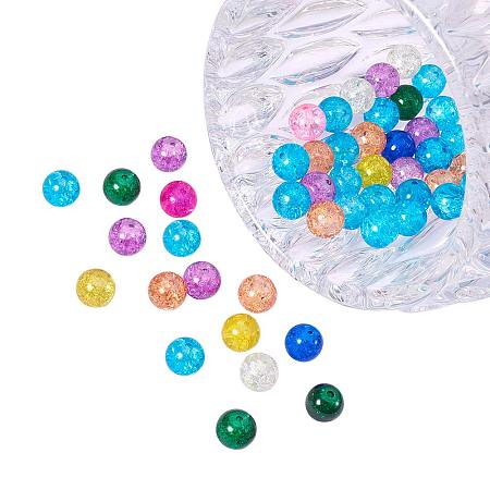 ARRICRAFT 50pcs 10mm Round Crackle Glass Beads, Mixed Color; Hole: 1.3~1.6mm