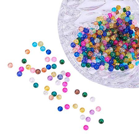 Pandahal 400pcs 4mm Round Crackle Glass Beads, Mixed Color, Hole: 1.1~1.3mm