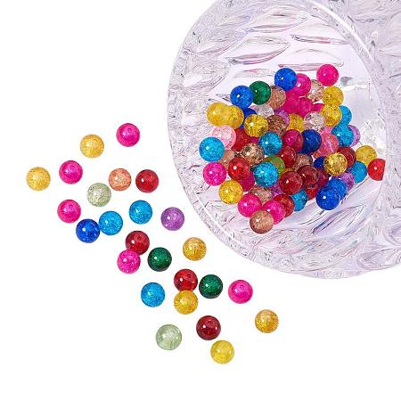 ARRICRAFT 100pcs 8mm Round Crackle Glass Beads, Mixed Color, Hole: 1.3~1.6mm