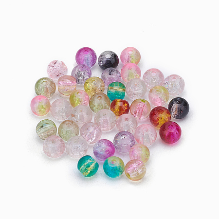 Honeyhandy Two Tone Crackle Glass Beads, Round, Mixed Color, 4mm, Hole: 1.1~1.3mm