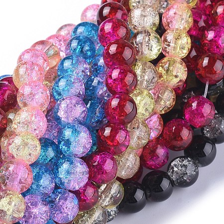 Arricraft Two Tone Crackle Glass Beads, Round, Mixed Color, 8mm, Hole: 1.3~1.6mm