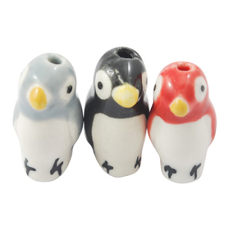 Honeyhandy Handmade Porcelain Beads, Famille Rose Porcelain, Penguin, Mixed Color, about 20mm long, 10mm wide, 11.5mm thick, hole: 1.5mm