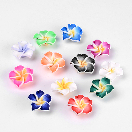 Arricraft Handmade Polymer Clay 3D Flower Plumeria Beads, Mixed Color, 20x10mm, Hole: 2mm
