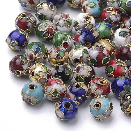 Honeyhandy Handmade Cloisonne Beads, Round, Mixed Color, Round 8mm(+-0.5~1mm), hole: about 2mm