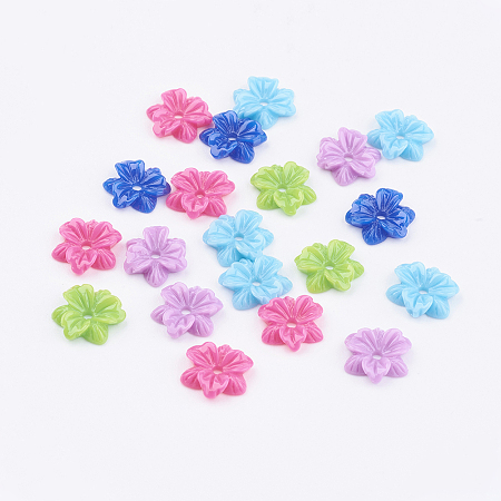 Nbeads Opaque Resin Beads, Mother's Day Gift Beads, Flower, Mixed Color, 12x3mm