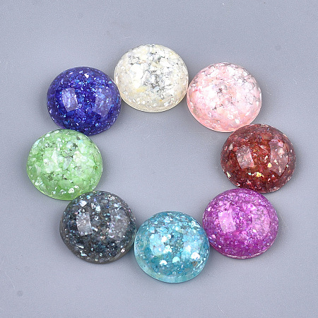 Honeyhandy Resin Cabochons, with Shell Chip, Dome/Half Round, Mixed Color, 12x5.5mm
