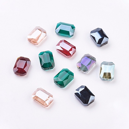 NBEADS Electroplated Glass Beads, Faceted, Rectangle, Mixed Color, 18x13x6mm, Hole: 1mm