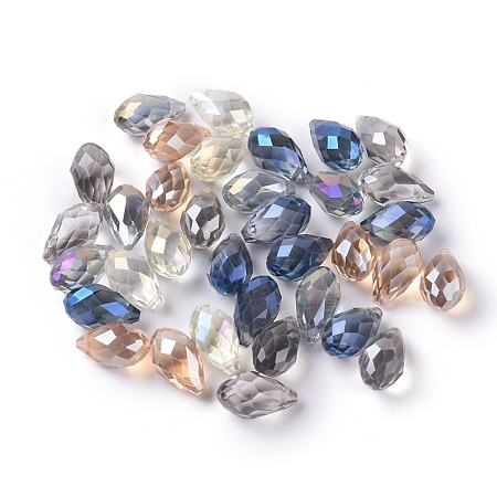 Honeyhandy Eletroplated Glass Beads, Faceted, Teardrop, Mixed Color, 13x8mm, Hole: 1mm