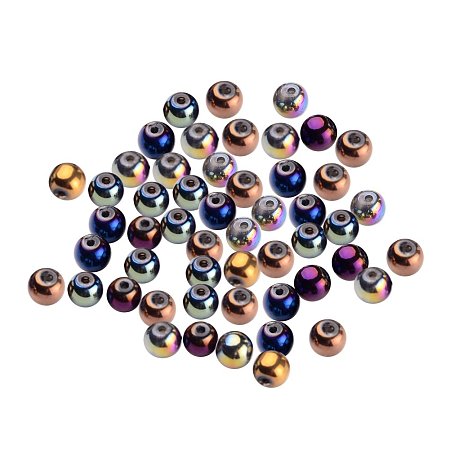 NBEADS 100pcs/bag Carnival Celebrations Mardi Gras Beads Mixed Color Electroplate Glass Round Bead Strands With 4mm,Hole: 1mm