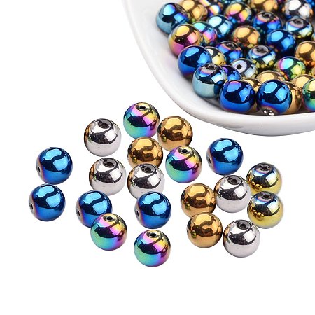 NBEADS 100pcs Carnival Celebrations, Mardi Gras Beads, Electroplate Glass Beads, Round, Mixed Color, 8mm; Hole: 1mm
