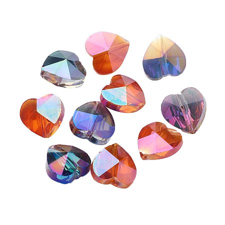 NBEADS 20pcs/bag Half Rainbow Plated Mixed Color Faceted Heart Electroplate Glass Beads With 10x10x7mm,Hole: 1mm