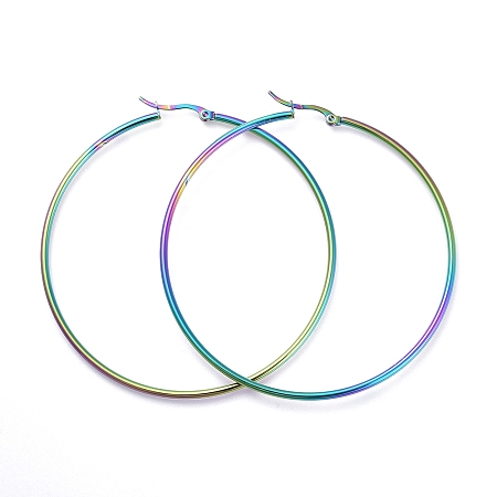 Arricraft 304 Stainless Steel Big Hoop Earrings, Hypoallergenic Earrings, Ring Shape, Rainbow, Multi-color, 12 Gauge, 69~70x2mm; Pin: 0.7x1mm