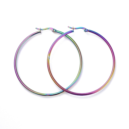 Arricraft 304 Stainless Steel Big Hoop Earrings, Hypoallergenic Earrings, Ring Shape, Rainbow, Multi-color, 12 Gauge, 55~56x2mm; Pin: 0.7x1mm