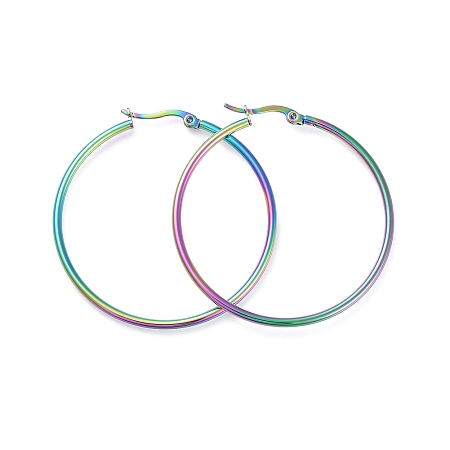 Arricraft 304 Stainless Steel Big Hoop Earrings, Hypoallergenic Earrings, Ring Shape, Rainbow, Multi-color, 12 Gauge, 45x2mm; Pin: 0.7x1mm