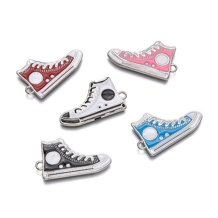 Honeyhandy Alloy Enamel Pendants, Lead Free and Cadmium Free, Shoes, Platinum Metal Color, Mixed Color, 17x30x2mm, Hole: 1.5mm