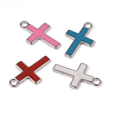Mixed Enamel Cross Alloy Pendants, Platinum Color,  Lead Free and Cadmium Free, 26x16x2mm, Hole: 3mm