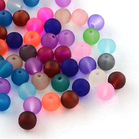 Honeyhandy Transparent Frosted Glass Beads, Round, Mixed Color, 10x9.5mm, Hole: 1mm, about 100pcs/bag